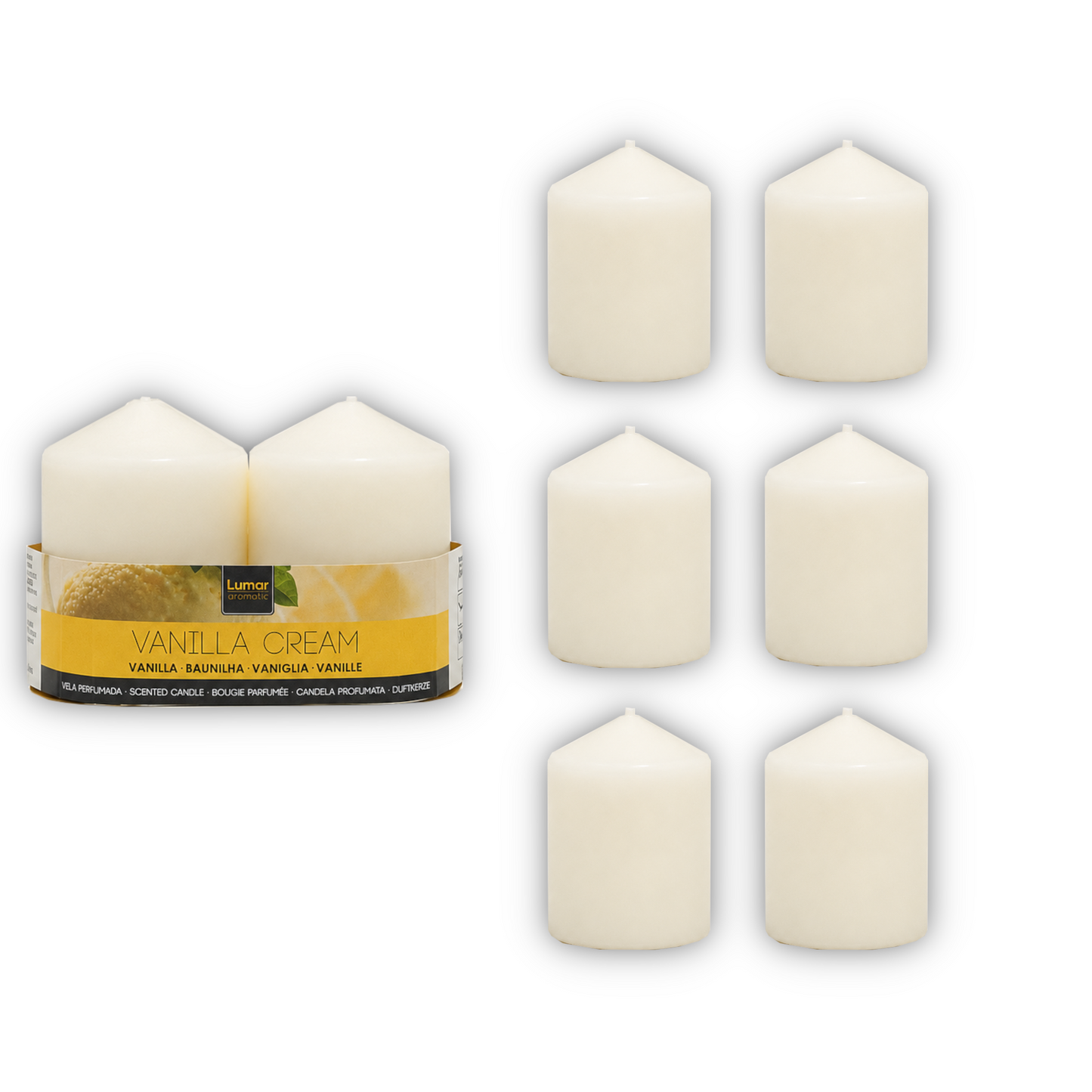 Home Universal® 6 Velas Aromáticas Perfumadas, 9 Aromas Disponibles, 2 Tamaños Disponibles, Velas Decorativas para Hogar, Relax, Spa y Aromaterapia (CREMA VAINILLA Ø57 × 70 mm)