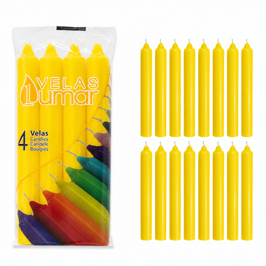Home Universal® Pack de 16 Velas Cilíndricas Amarillo Sol 175x20 mm, Velas para Candelabros, Decoración de Mesa, Bodas, Comuniones y Eventos