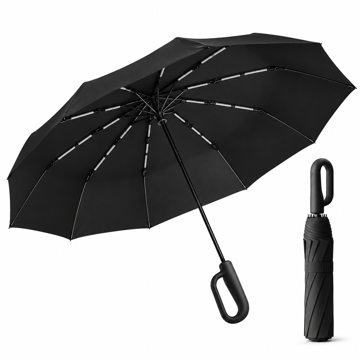 Home Universal® Paraguas Automático Plegable Grande, Compacto y Resistente, para Lluvia y Sol (Automático Apertura y Cierre (Mango Curvo))