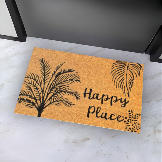 HOME UNIVERSAL | Felpudos de Fibra de Coco con Base Antideslizante 60x40x1.5CM (Happy Place)