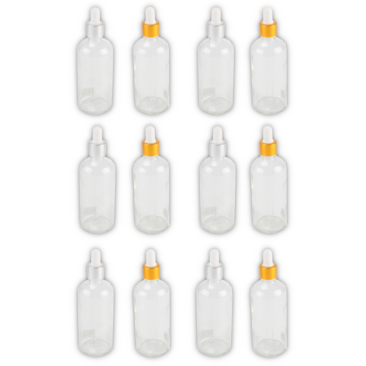 Home Universal® Frascos de Vidrio con Cuentagotas, Pipeta Redonda y Pipeta Larga, Botellas Vacías para Aceites Esenciales, Sérum, Cosmética, Perfumería, DIY (Pipeta Larga, 100ml, 12 Unidades)