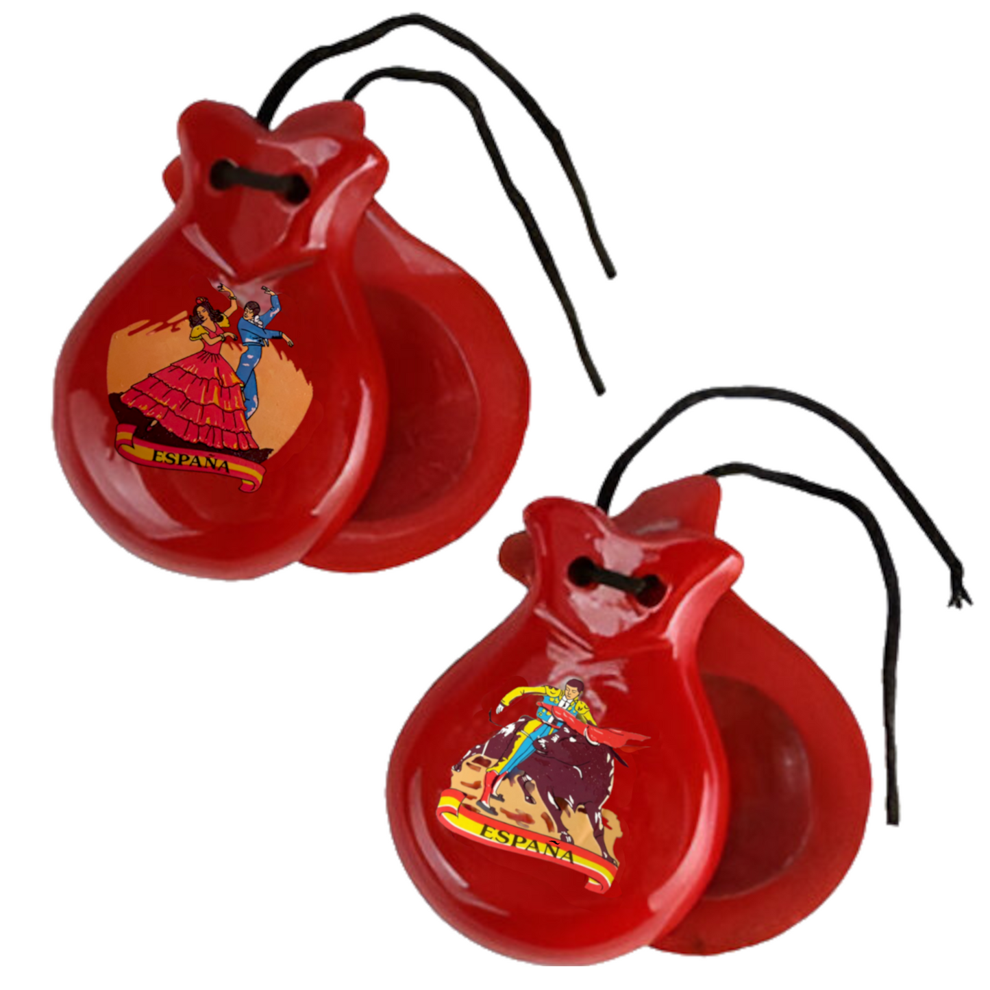 Home Universal® Castañuelas Flamencas Rojas con Lunares, Castañuelas Españolas para Baile de Flamenco,Sonido Tradicional,Ideales para Fiestas de Sevilla, Ferias, Disfraces y Eventos Españoles,2 Piezas (Dibujo Típico Español · Rojo)