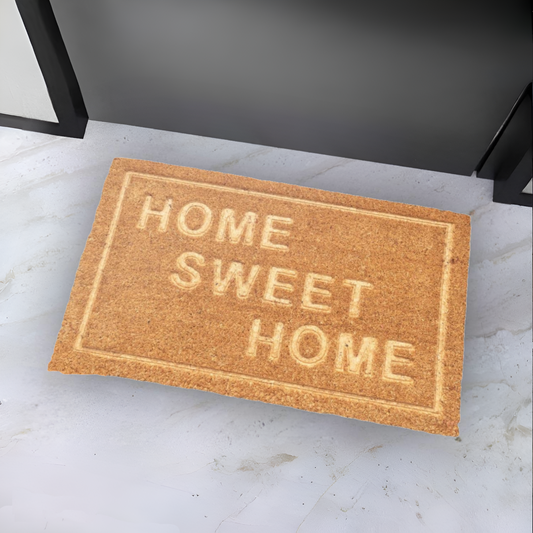 Home Universal ® Felpudos 60x40CM Fibra de Coco | Base Antideslizante de Caucho | Apto para el Exterior (HOME SWEET HOME) Beige cuadrado