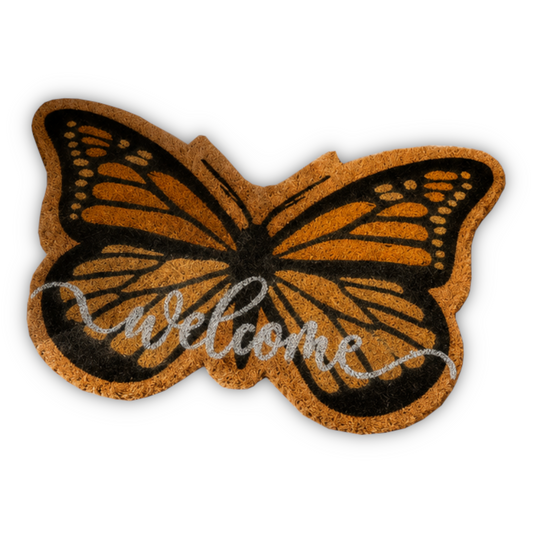 Home Universal ® Felpudos 60x40CM Fibra de Coco | Base Antideslizante de Caucho | Apto para el Exterior (Mariposa Welcome)