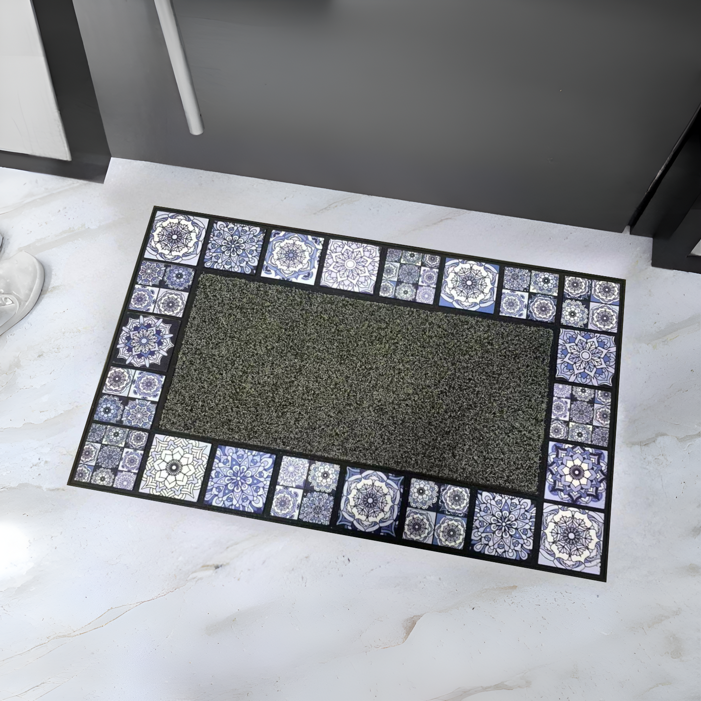 Home Universal® Felpudo de Goma Antideslizante para Exterior y interior – Resistente a Lluvia y Barro, Limpia Zapatos, Alta Durabilidad – Varias Medidas, 45X75CM, Azul (Diseño Mosaico Azulejo)