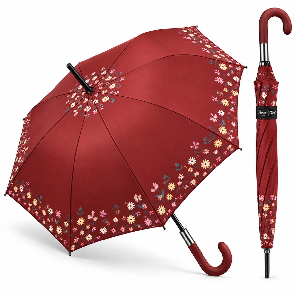 Home Universal® Paraguas Grande Semiautomático, Paraguas Largo Resistente al Viento con Mango Curvo para Mujer y Hombre (Rojo Pasión)