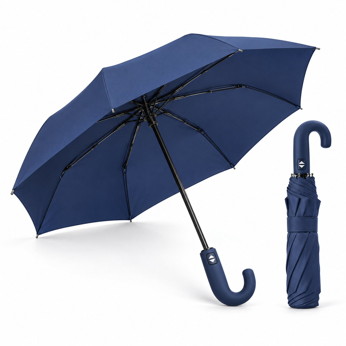 Home Universal® Paraguas Automático Plegable Grande, Compacto y Resistente, para Lluvia y Sol (Mango Curvo (Azul))