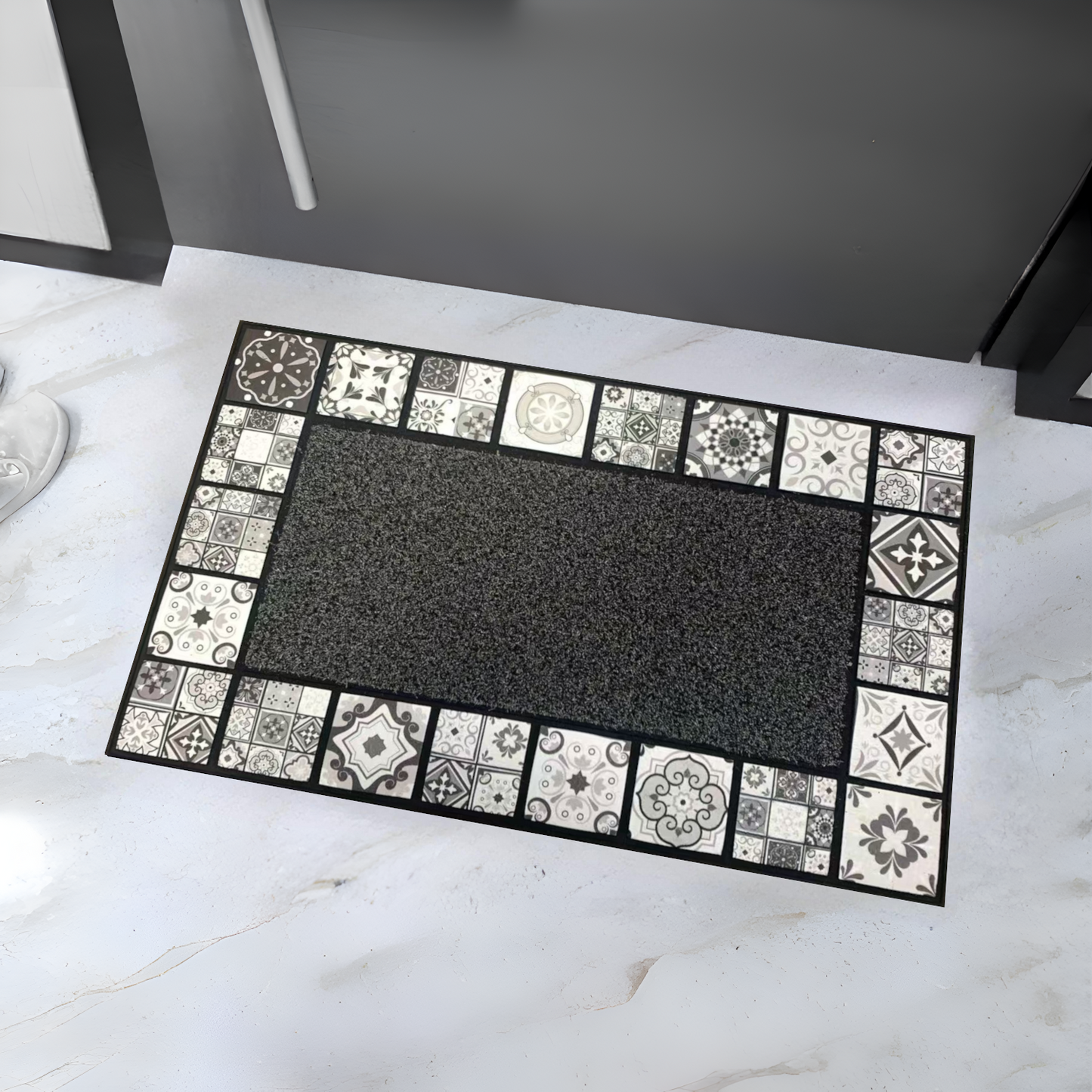 Home Universal® Felpudo de Goma Antideslizante para Exterior y interior – Resistente a Lluvia y Barro, Limpia Zapatos, Alta Durabilidad – Varias Medidas, 45X75CM, Gris (Estilo Baldosas Vintage)