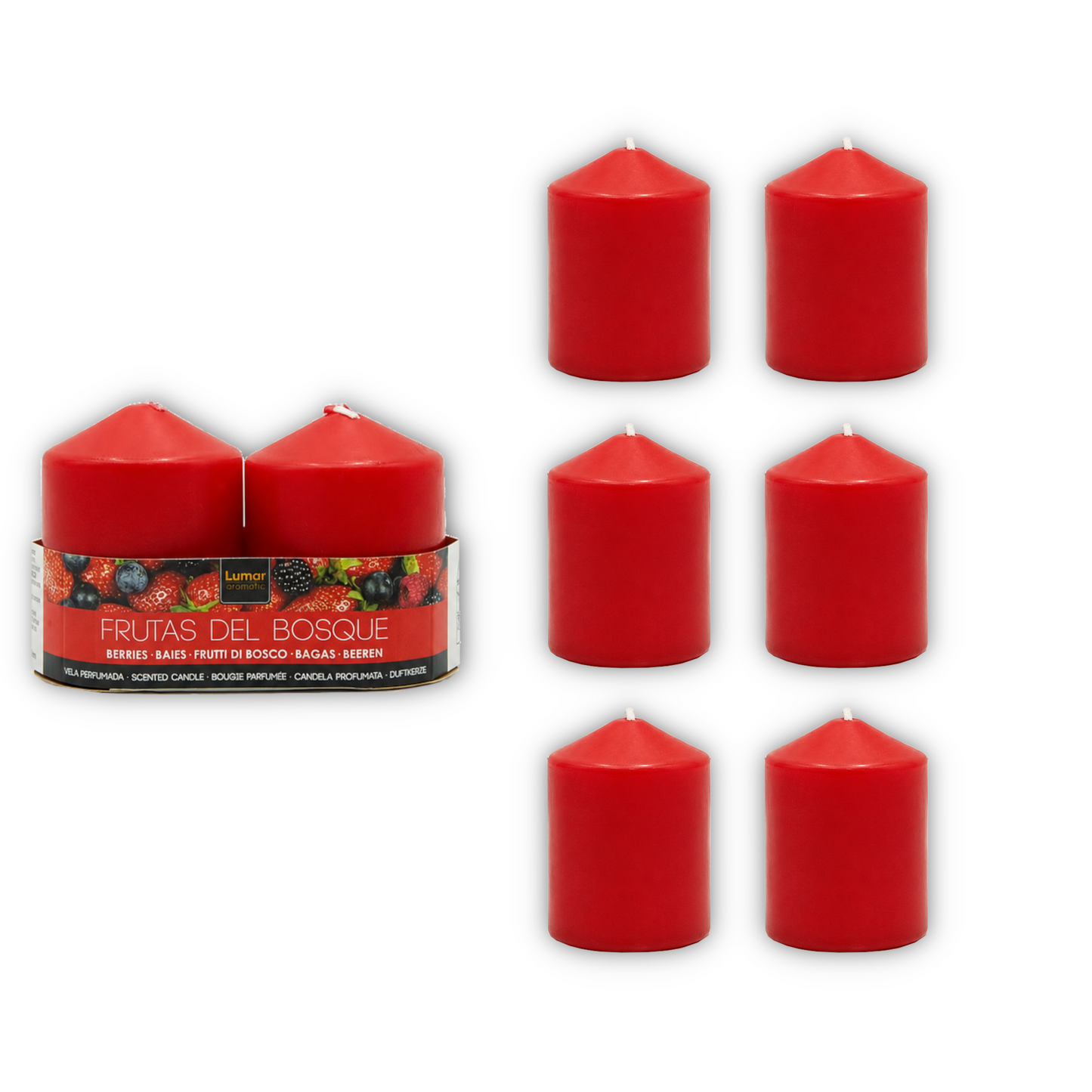 Home Universal® 6 Velas Aromáticas Perfumadas, 9 Aromas Disponibles, 2 Tamaños Disponibles, Velas Decorativas para Hogar, Relax, Spa y Aromaterapia (FRUTAS BOSQUE Ø57 × 70 mm)