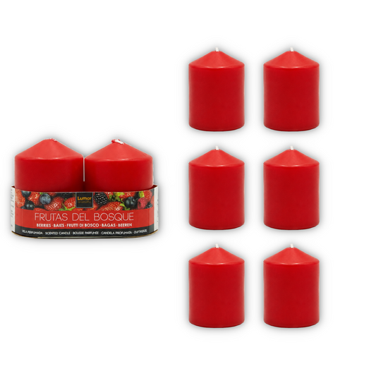 Home Universal® 6 Velas Aromáticas Perfumadas, 9 Aromas Disponibles, 2 Tamaños Disponibles, Velas Decorativas para Hogar, Relax, Spa y Aromaterapia (FRUTAS BOSQUE Ø57 × 70 mm)