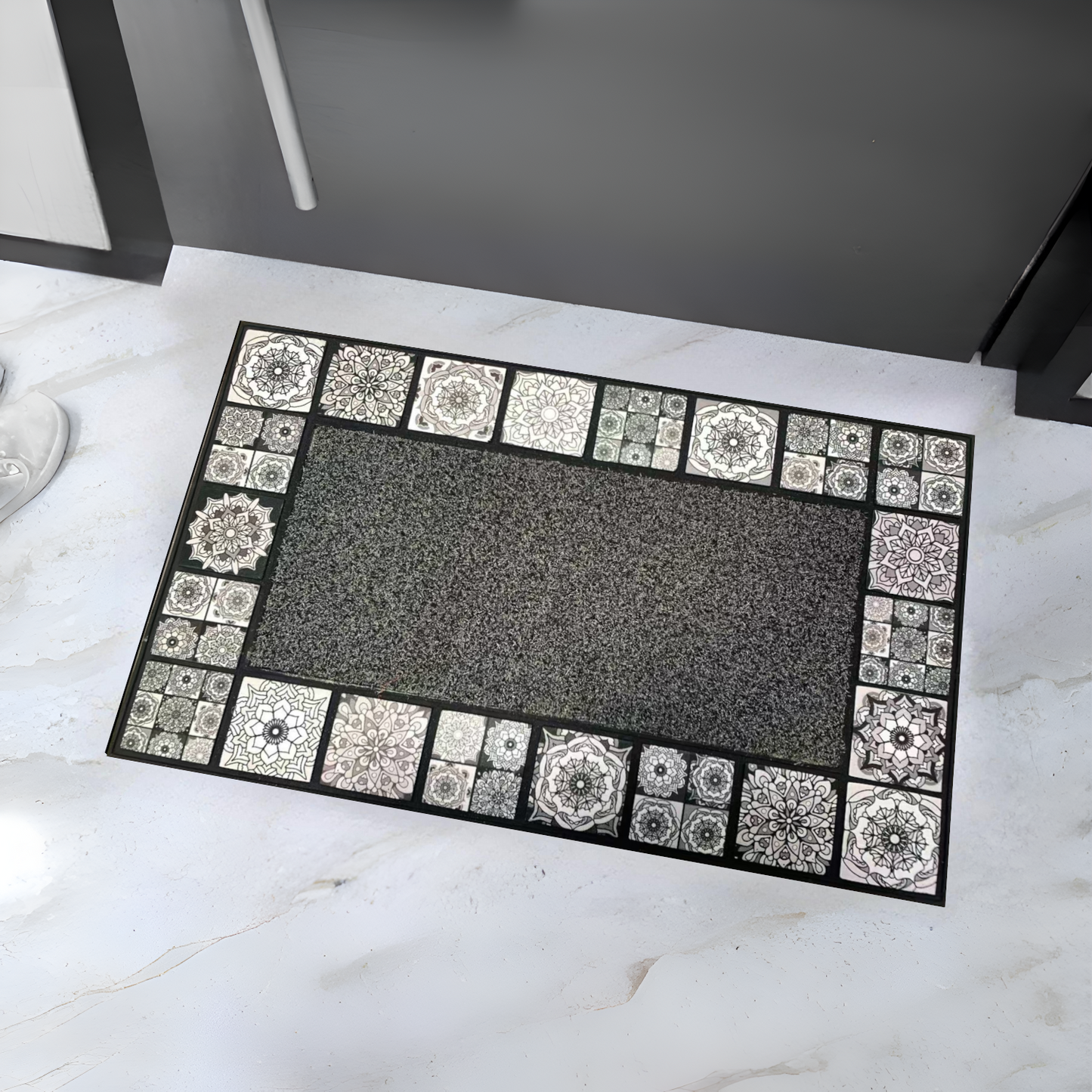 Home Universal® Felpudo de Goma Antideslizante para Exterior y interior – Resistente a Lluvia y Barro, Limpia Zapatos, Alta Durabilidad – Varias Medidas, 45X75CM, Gris (Diseño Mosaico Azulejo)