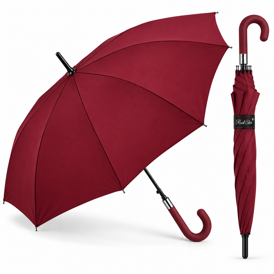 Home Universal® Paraguas Grande Semiautomático, Paraguas Largo Resistente al Viento con Mango Curvo para Mujer y Hombre (Rojo (Liso))