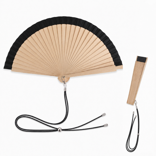 Home Universal® Pack de 1/2 Abanicos de Madera Lacados, Disponibles en Varios Colores y Tamaños, Abanico Flamenco Español para Bodas, Ferias, Fiestas, Comuniones y Eventos (19 cm, Madera y Negro)