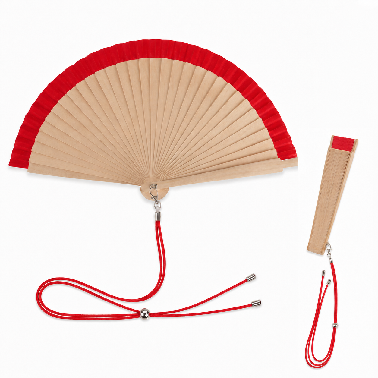 Home Universal® Pack de 1/2 Abanicos de Madera Lacados, Disponibles en Varios Colores y Tamaños, Abanico Flamenco Español para Bodas, Ferias, Fiestas, Comuniones y Eventos (19 cm, Madera y Roja)