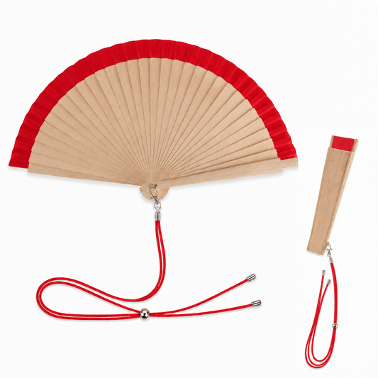 Home Universal® Pack de 1/2 Abanicos de Madera Lacados, Disponibles en Varios Colores y Tamaños, Abanico Flamenco Español para Bodas, Ferias, Fiestas, Comuniones y Eventos (19 cm, Madera y Roja)