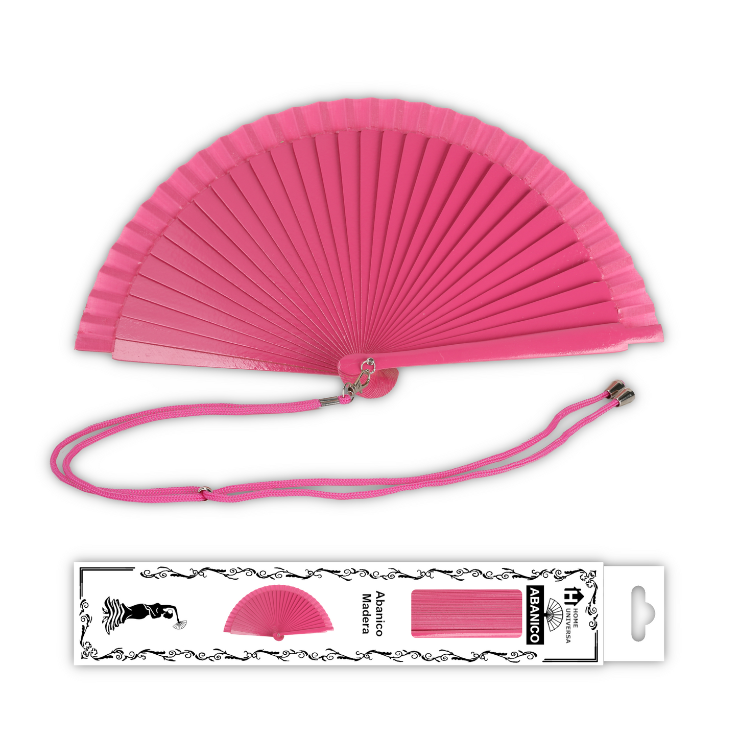 Home Universal® Pack de 1/2 Abanicos de Madera Lacados, Disponibles en Varios Colores y Tamaños, Abanico Flamenco Español para Bodas, Ferias, Fiestas, Comuniones y Eventos (23 cm, Rosa Fucsia)
