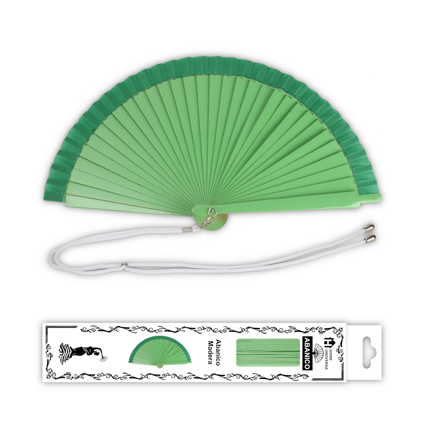 Home Universal® Pack de 1/2 Abanicos de Madera Lacados, Disponibles en Varios Colores y Tamaños, Abanico Flamenco Español para Bodas, Ferias, Fiestas, Comuniones y Eventos (23 cm, Verde Oscura)