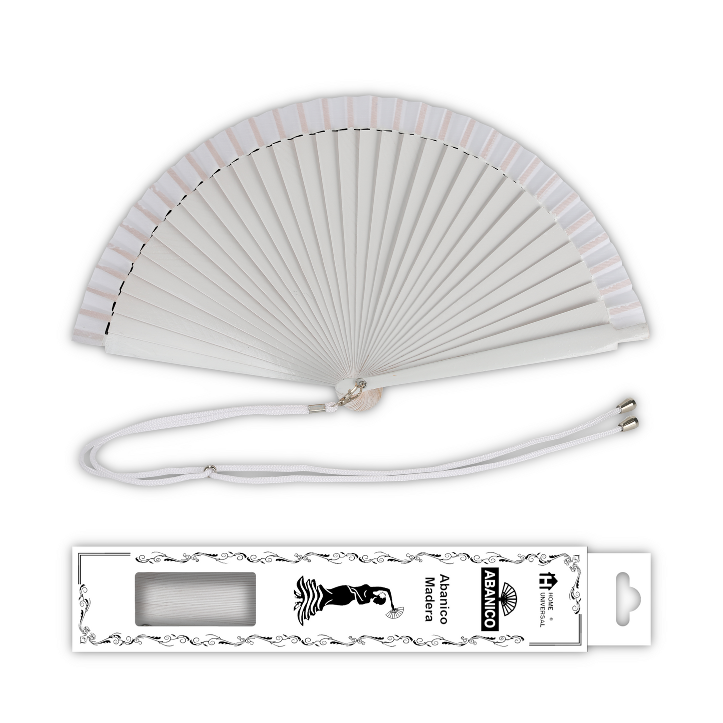 Home Universal® Pack de 1/2 Abanicos de Madera Lacados, Disponibles en Varios Colores y Tamaños, Abanico Flamenco Español para Bodas, Ferias, Fiestas, Comuniones y Eventos (23 cm, Blanco)