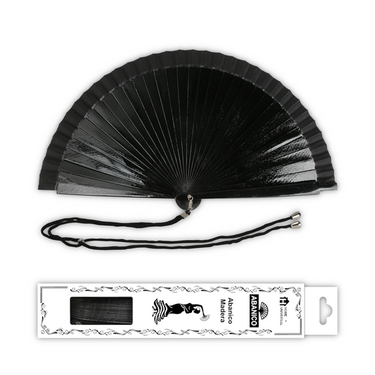 Home Universal® Pack de 1/2 Abanicos de Madera Lacados, Disponibles en Varios Colores y Tamaños, Abanico Flamenco Español para Bodas, Ferias, Fiestas, Comuniones y Eventos (23 cm, Negro)