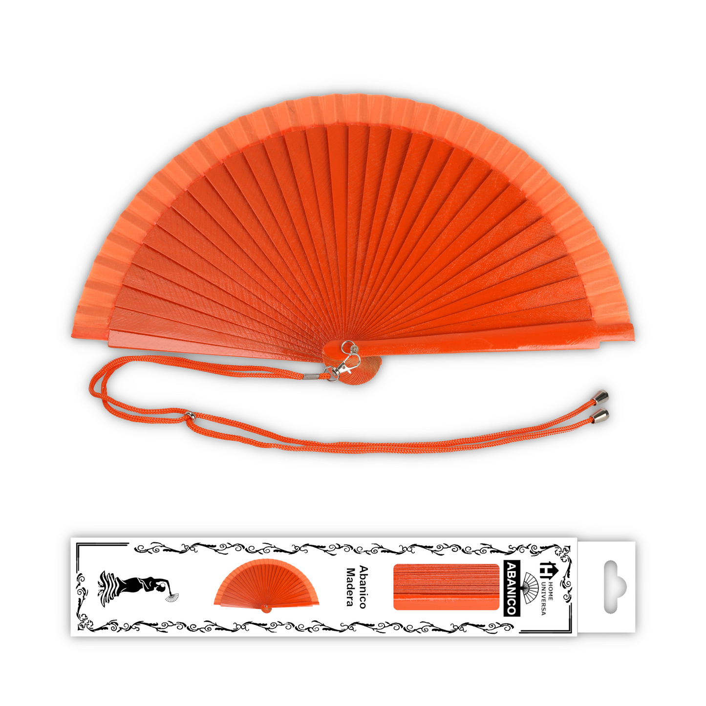 Home Universal® Pack de 1/2 Abanicos de Madera Lacados, Disponibles en Varios Colores y Tamaños, Abanico Flamenco Español para Bodas, Ferias, Fiestas, Comuniones y Eventos (23 cm, Naranja)