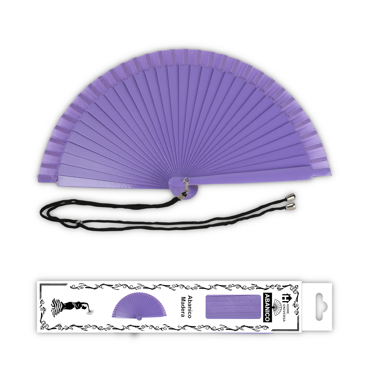 Home Universal® Pack de 1/2 Abanicos de Madera Lacados, Disponibles en Varios Colores y Tamaños, Abanico Flamenco Español para Bodas, Ferias, Fiestas, Comuniones y Eventos (23 cm, Morado)