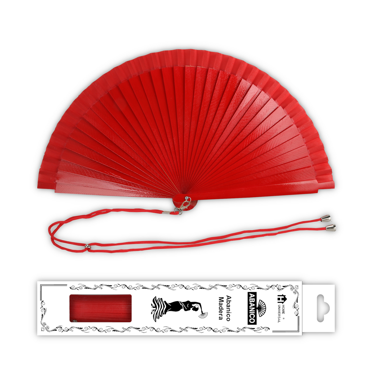 Home Universal® Pack de 1/2 Abanicos de Madera Lacados, Disponibles en Varios Colores y Tamaños, Abanico Flamenco Español para Bodas, Ferias, Fiestas, Comuniones y Eventos (23 cm, Rojo)