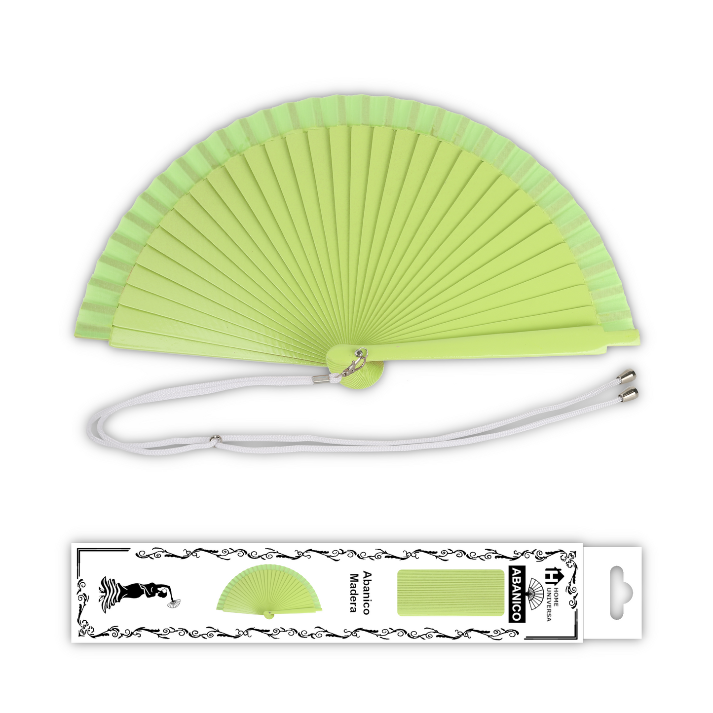 Home Universal® Pack de 1/2 Abanicos de Madera Lacados, Disponibles en Varios Colores y Tamaños, Abanico Flamenco Español para Bodas, Ferias, Fiestas, Comuniones y Eventos (23 cm, Verde Clara)