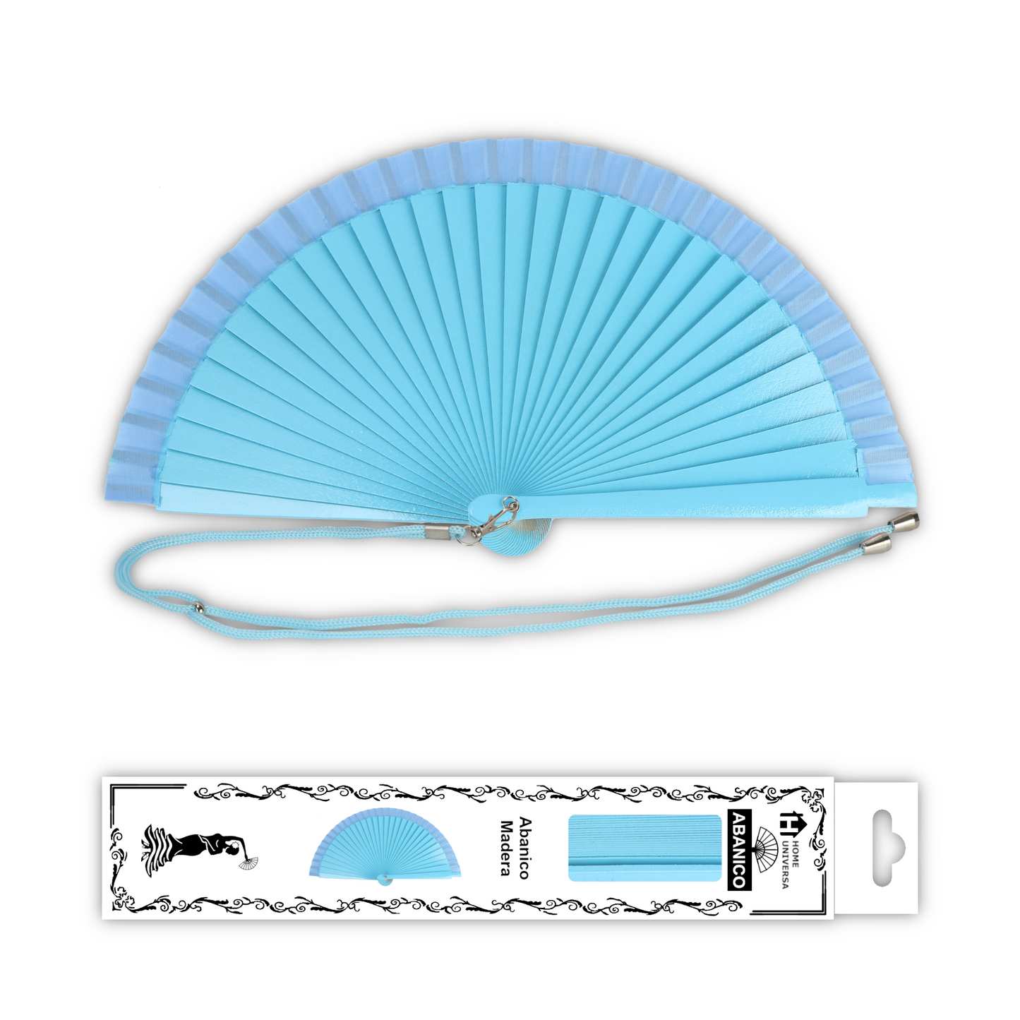 Home Universal® Pack de 1/2 Abanicos de Madera Lacados, Disponibles en Varios Colores y Tamaños, Abanico Flamenco Español para Bodas, Ferias, Fiestas, Comuniones y Eventos (23 cm, Azul Marino)