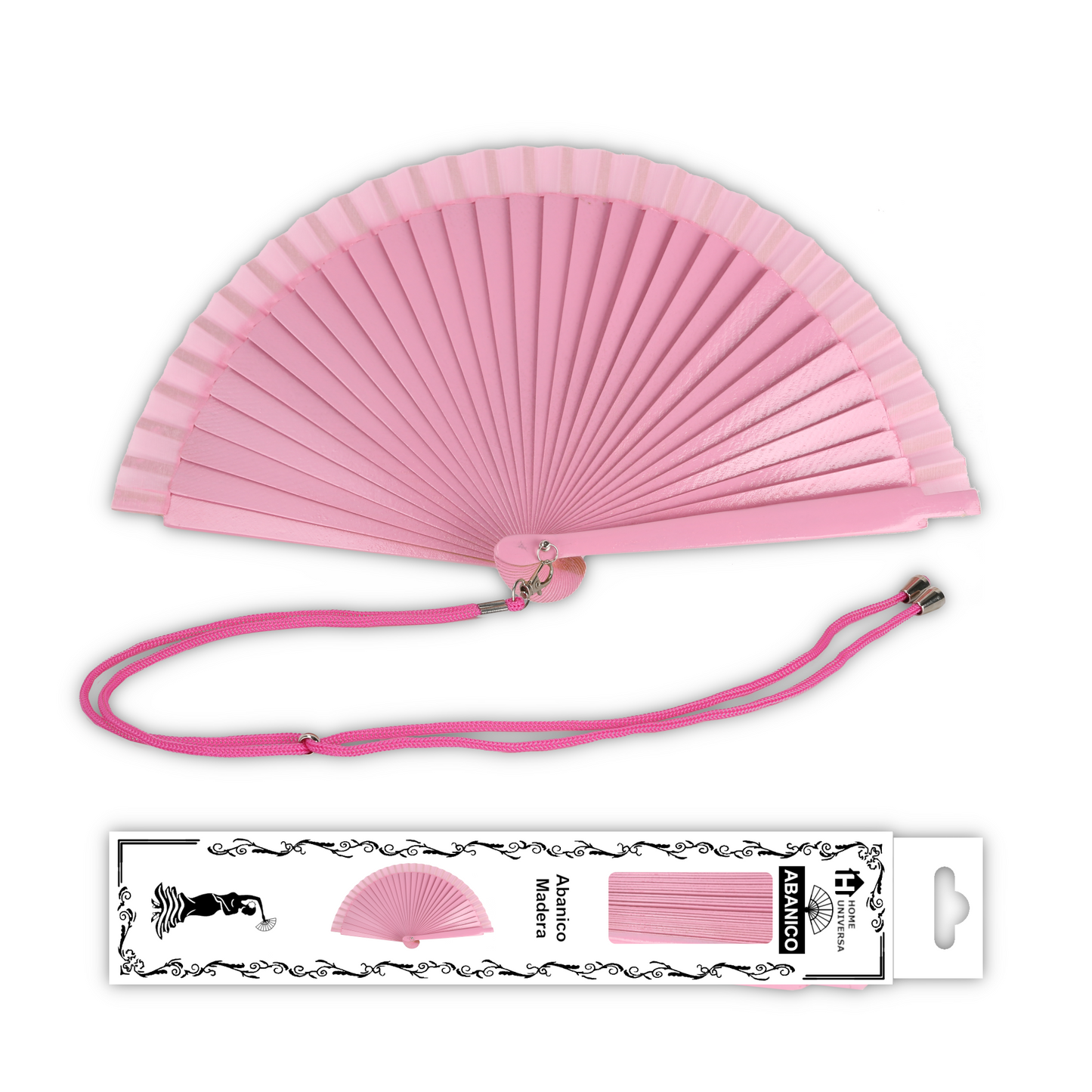 Home Universal® Pack de 1/2 Abanicos de Madera Lacados, Disponibles en Varios Colores y Tamaños, Abanico Flamenco Español para Bodas, Ferias, Fiestas, Comuniones y Eventos (23 cm, Rosa Palo)