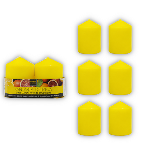Home Universal® 6 Velas Aromáticas Perfumadas, 9 Aromas Disponibles, 2 Tamaños Disponibles, Velas Decorativas para Hogar, Relax, Spa y Aromaterapia (AMARILLO CITRICO Ø57 × 70 mm)