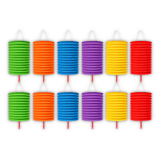 Home Universal® 12 Farolillos Japoneses de Papel, Decoración Colgante Multicolor para Cumpleaños, Bodas, Jardín y Celebraciones (Farolilo Cilíndrico Liso)