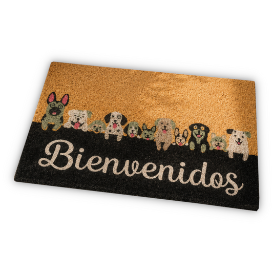 Home Universal ® Felpudos 60x40CM Fibra de Coco | Base Antideslizante de Caucho | Apto para el Exterior (Bienvenidos Perros)