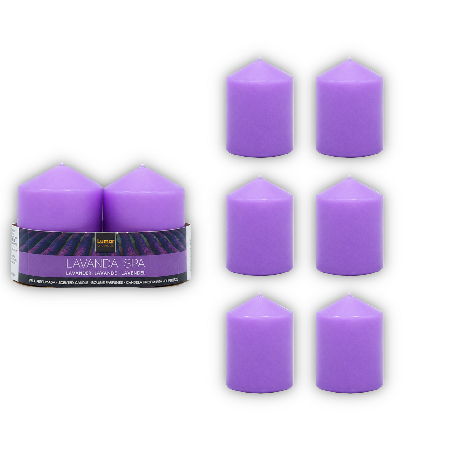 Home Universal® 6 Velas Aromáticas Perfumadas, 9 Aromas Disponibles, 2 Tamaños Disponibles, Velas Decorativas para Hogar, Relax, Spa y Aromaterapia (LILA LAVANDA Ø57 × 70 mm)
