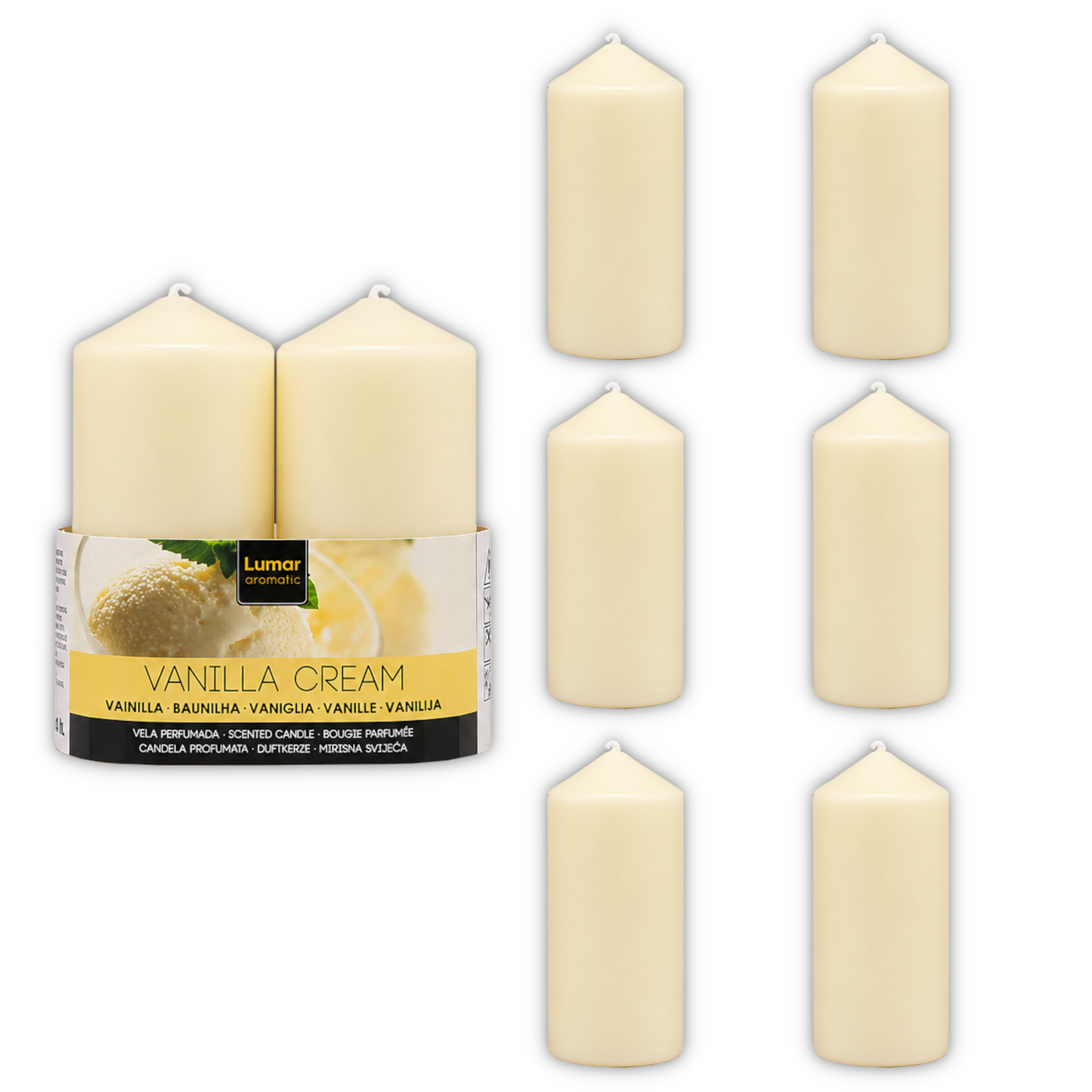 Home Universal® 6 Velas Aromáticas Perfumadas, 9 Aromas Disponibles, 2 Tamaños Disponibles, Velas Decorativas para Hogar, Relax, Spa y Aromaterapia (CREMA VAINILLA Ø47 × 110 mm)