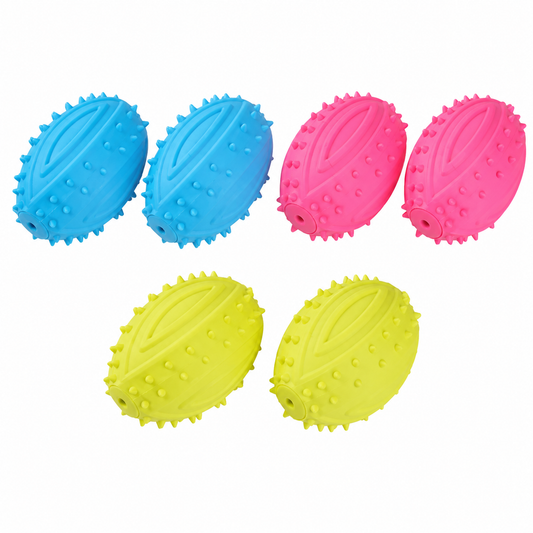 Home Universal® Juguetes para Perros de TPR, Juguetes Interactivos para Morder y Jugar, Diferentes Formas y Colores, Pelotas, Huesos y Figuras, Varios Modelos (Balón Rugby (6 Unidades))
