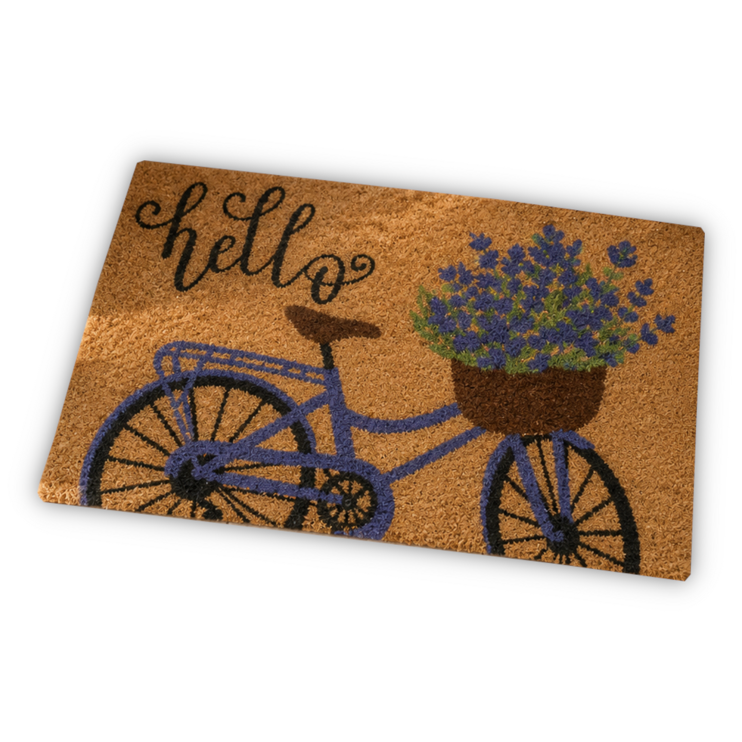 Home Universal ® Felpudos 60x40CM Fibra de Coco | Base Antideslizante de Caucho | Apto para el Exterior (Bicicleta Hello)
