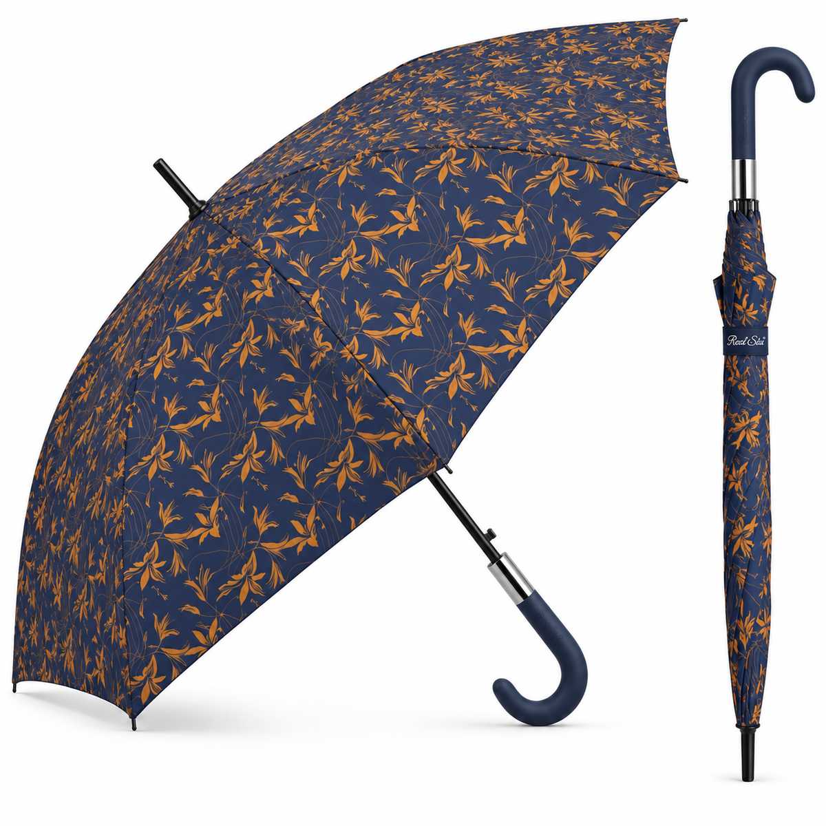 Home Universal® Paraguas Grande Semiautomático, Paraguas Largo Resistente al Viento con Mango Curvo para Mujer y Hombre (Azul Ámbar)