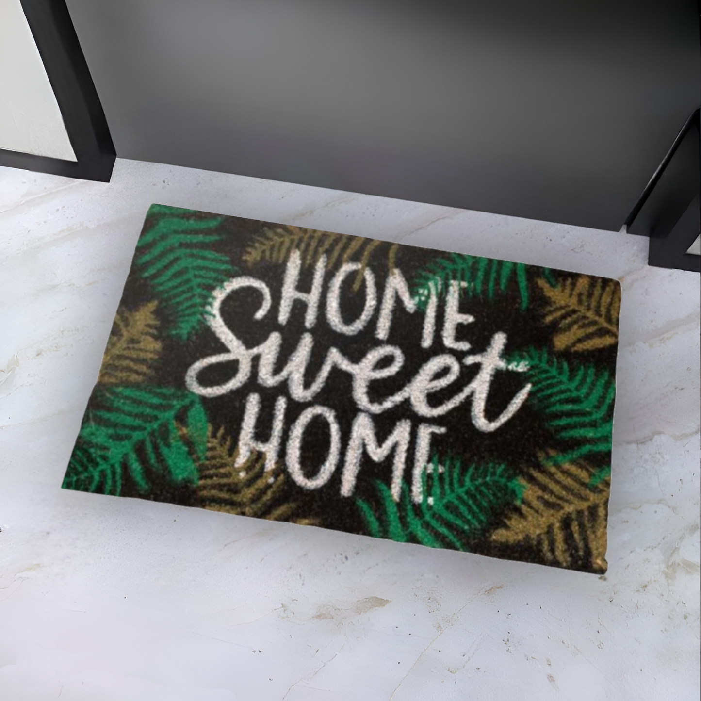 Home Universal ® Felpudos 60x40CM Fibra de Coco | Base Antideslizante de Caucho | Apto para el Exterior (HOME SWEET HOME) Black