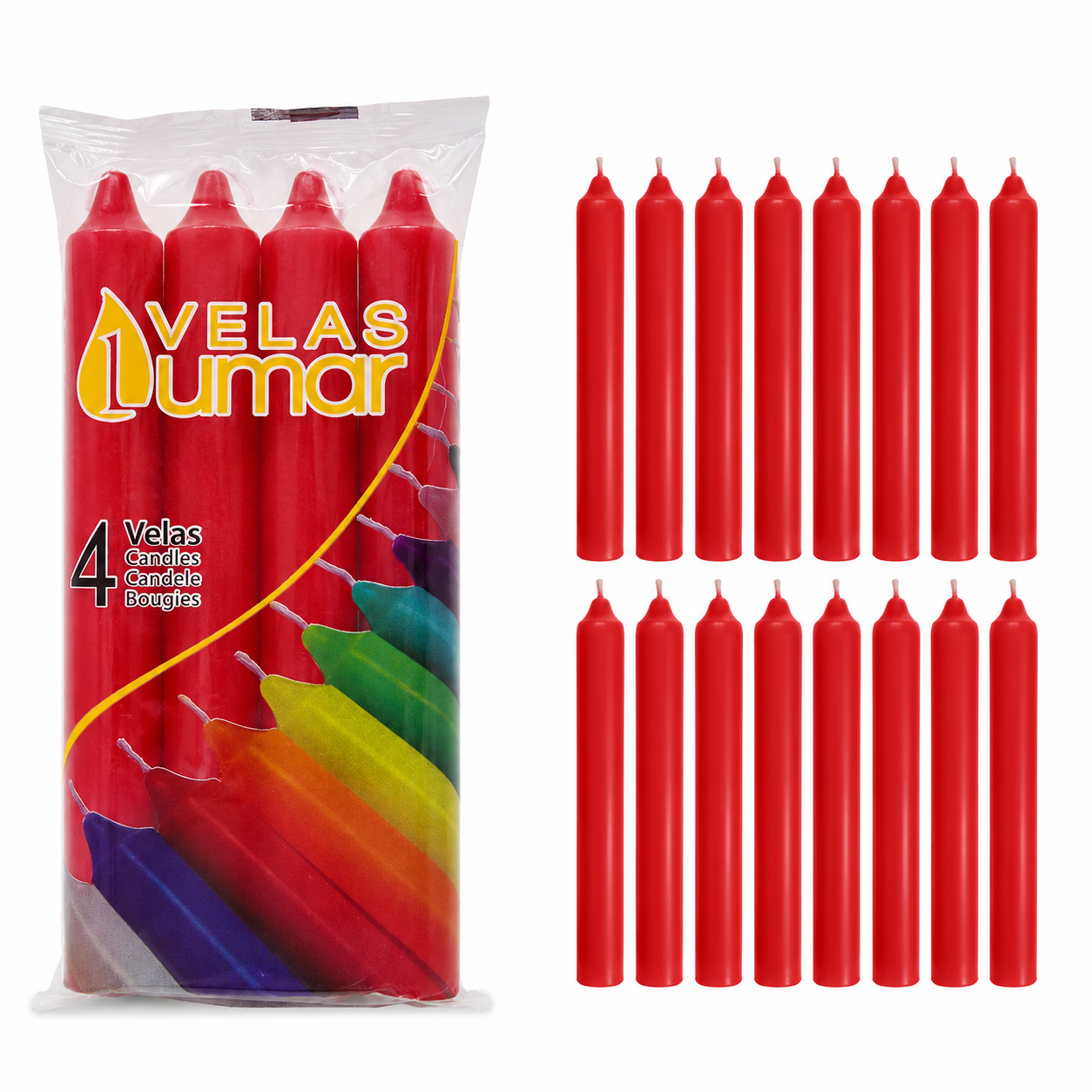 Home Universal® Pack de 16 Velas Cilíndricas Rojo Clásico 175x20 mm, Velas para Candelabros, Decoración de Mesa, Bodas, Comuniones y Eventos