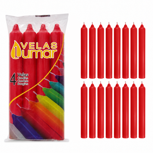 Home Universal® Pack de 16 Velas Cilíndricas Rojo Clásico 175x20 mm, Velas para Candelabros, Decoración de Mesa, Bodas, Comuniones y Eventos