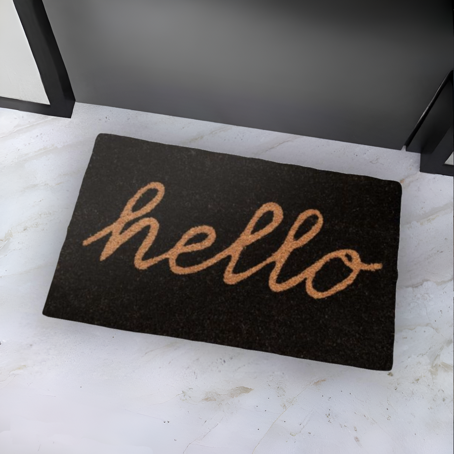 Home Universal ® Felpudos 60x40CM Fibra de Coco | Base Antideslizante de Caucho | Apto para el Exterior (HELLO)