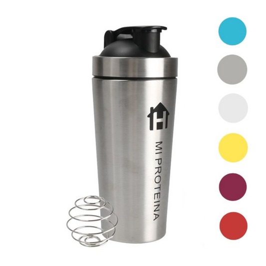 Home Universal® 750ML Botella Gim Shaker de Acero Inoxidable | BPA Free con Mezclador de Tapa Integrado | Vaso Gimnasio con Medidor | Apto para Lavavajillas | Vaso Proteína (Acero)