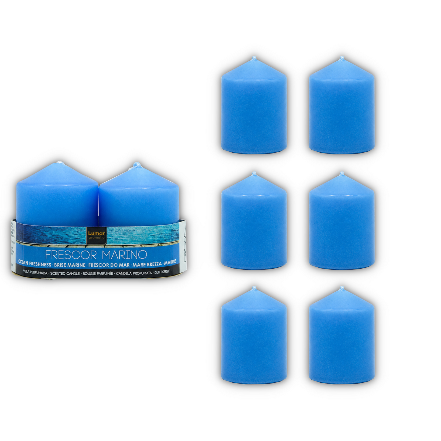 Home Universal® 6 Velas Aromáticas Perfumadas, 9 Aromas Disponibles, 2 Tamaños Disponibles, Velas Decorativas para Hogar, Relax, Spa y Aromaterapia (AZUL MARINO Ø57 × 70 mm)
