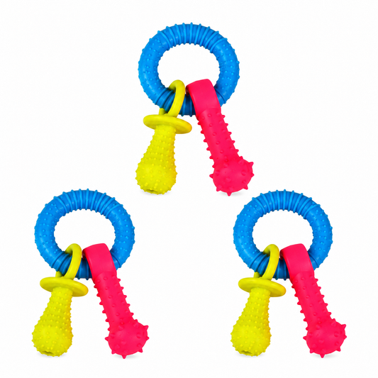 Home Universal® Juguetes para Perros de TPR, Juguetes Interactivos para Morder y Jugar, Diferentes Formas y Colores, Pelotas, Huesos y Figuras, Varios Modelos (Mordedor Triple (3 Unidades))