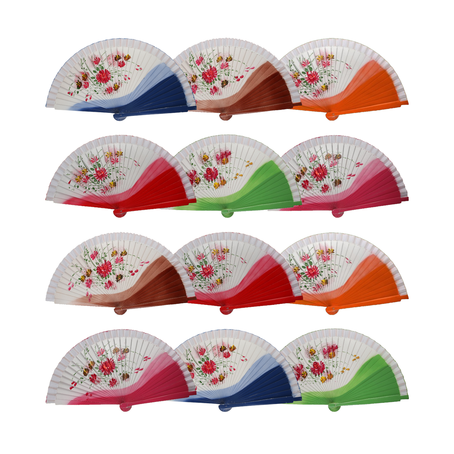 Home Universal® PACK 12 ABANICOS Madera 23CM Pintado UNA Cara, Detalles para LOS Invitados, Regalos DE Boda, Fiestas, COMUNIÓN O Bautizo, Abanico Artesanal Pintado A Mano (6 Color Floral (12 Unidades))