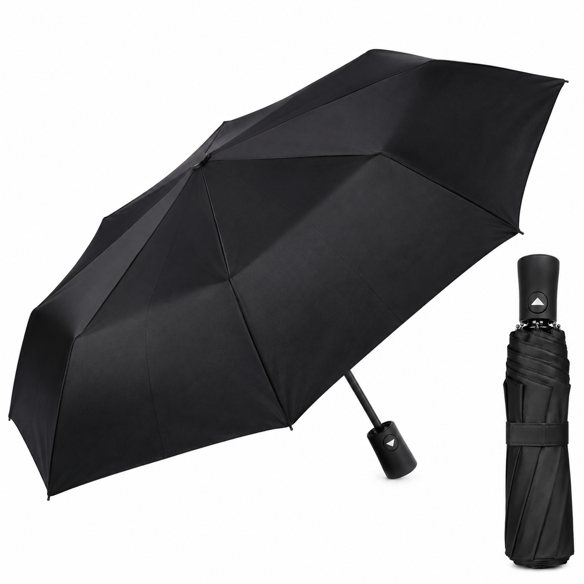 Home Universal® Paraguas Automático Plegable Grande, Compacto y Resistente, para Lluvia y Sol (Solo Apertura Automática (Negro))