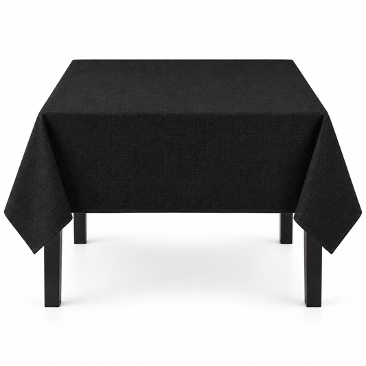 Home Universal® Mantel de Mesa Impermeable y Antimanchas, Tejido de Loneta con Efecto Lino , Liso o Estampado, para Cocina y Comedor (Negro Liso)