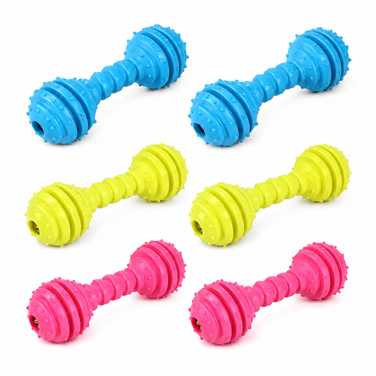 Home Universal® Juguetes para Perros de TPR, Juguetes Interactivos para Morder y Jugar, Diferentes Formas y Colores, Pelotas, Huesos y Figuras, Varios Modelos (Mancuerna (6 Unidades))