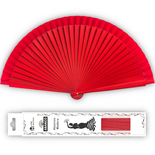 Home Universal ® Abanico Madera Español con Tela Lisa 23cm, Detalles para los Invitados, Regalos de Boda, Fiestas, Comuniones y Otros Eventos (Rojo)