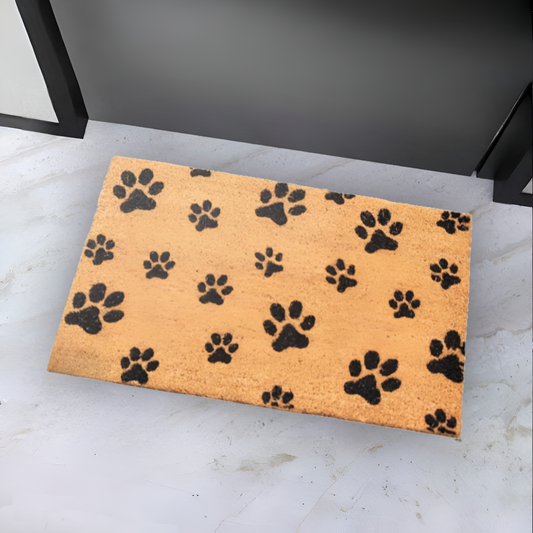 Home Universal ® Felpudos 60x40CM Fibra de Coco | Base Antideslizante de Caucho | Apto para el Exterior (Huellas de Perro)